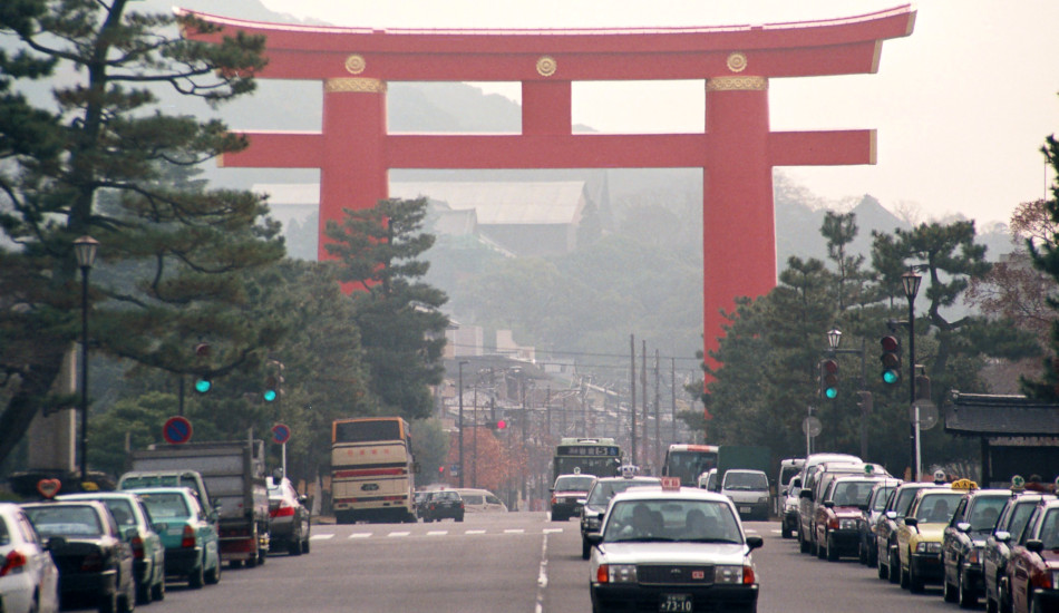 Traffic on a street in Kyoto, Japan.